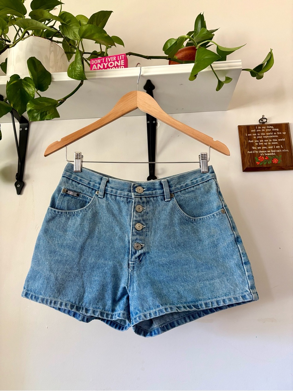 Button-Front Light Blue Denim Jean Shorts